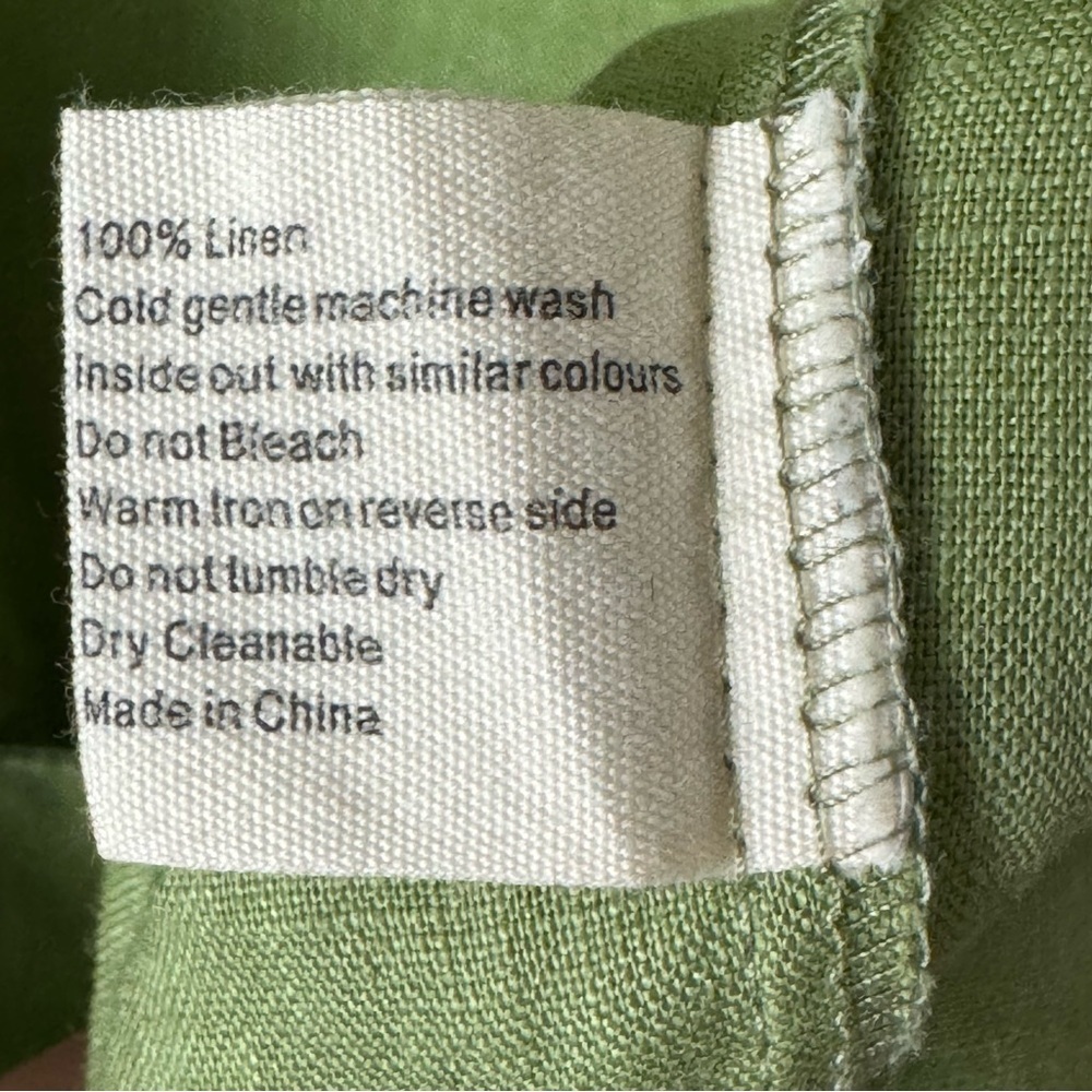 LAZYBONES 100% Linen Short Sleeve Green Midi Dress Drawstring Neck Size XS/S - Picture 3 of 12